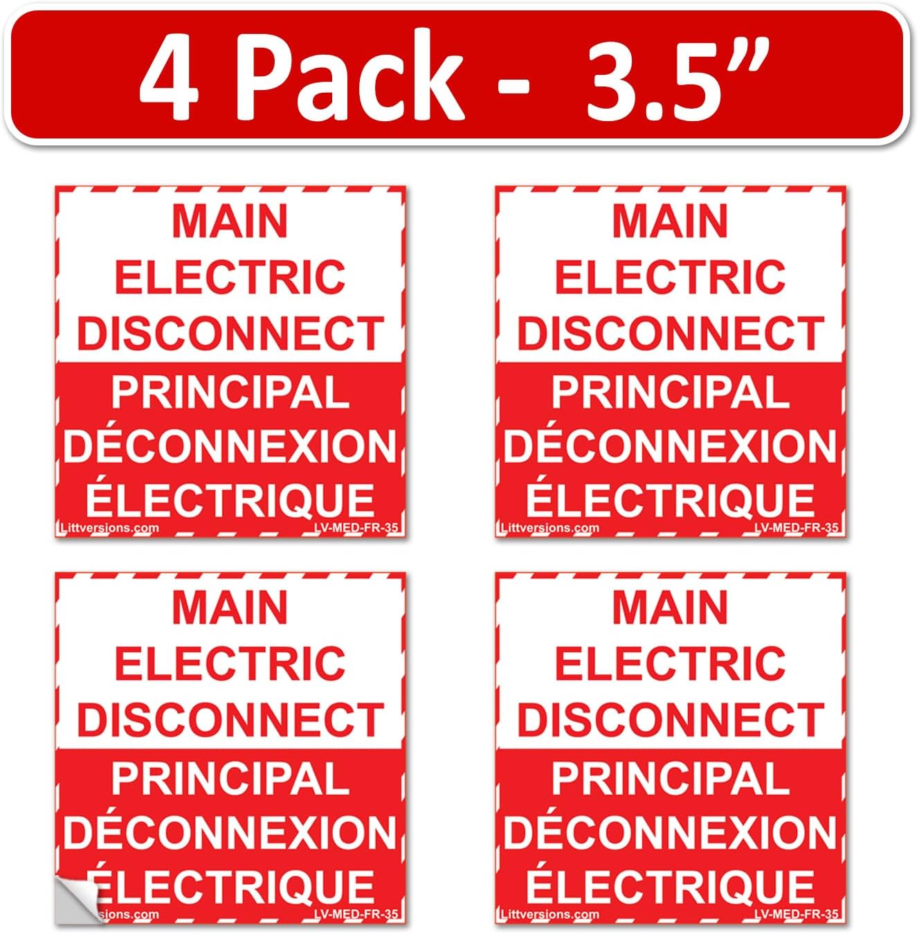 5" x 3.5" Main Electric Disconnect Labels Decal Emergency Danger Sign Notice Sticker Electrical Panel Heavy Duty Ultra Durable Vinyl Waterproof (4 Pack Bilingual French)