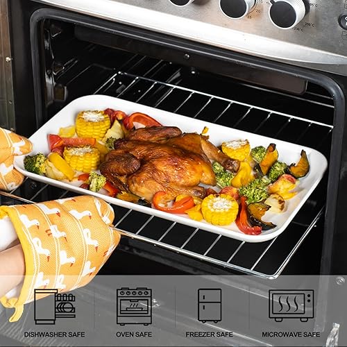 Miniatura 10 de DELLING - Juego de 3 bandejas grandes para servir de 161412 pulgadas bandejas rectangulares blancas para fiestas sushi vajilla apta para horno color