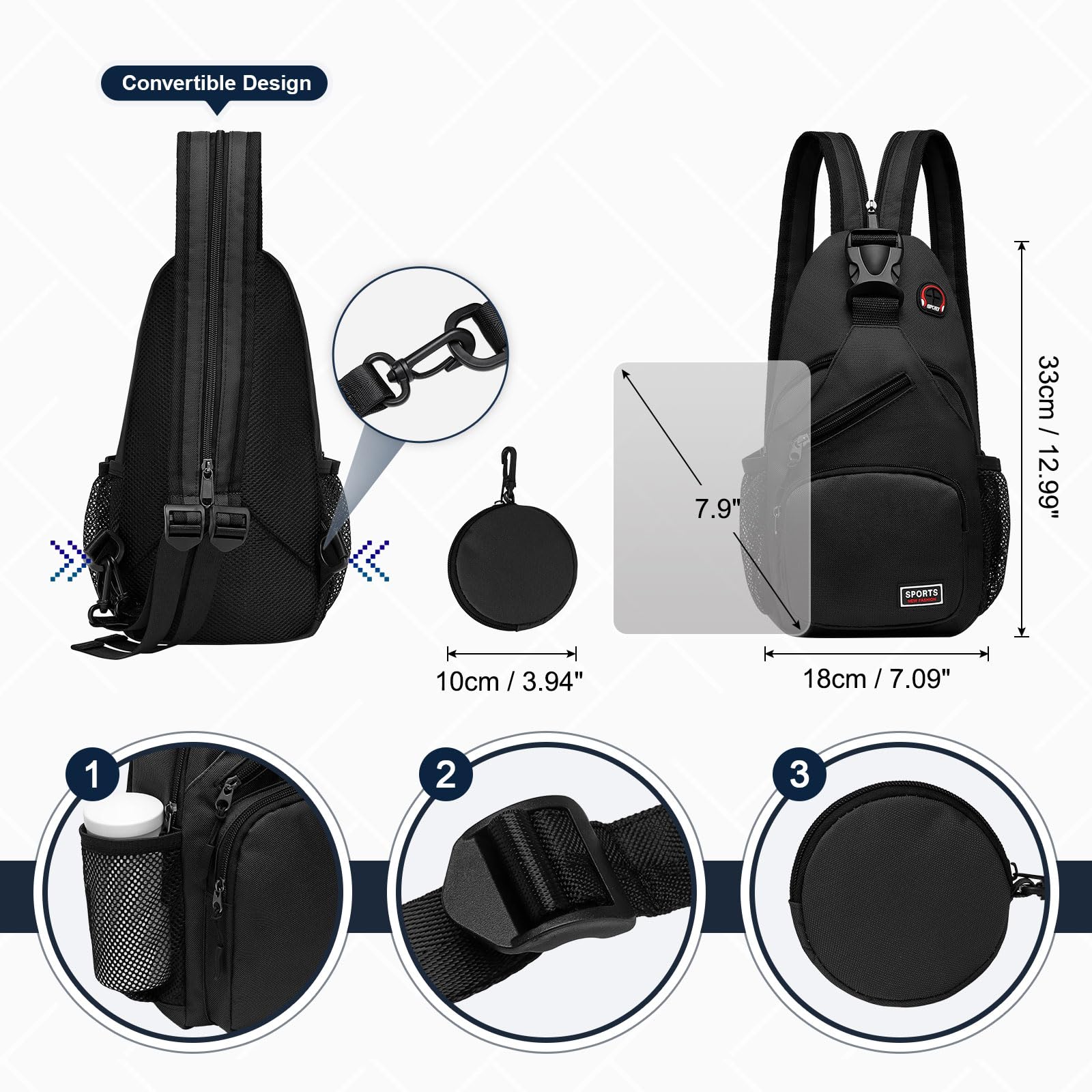 Borsa a tracolla convertibile con tasca portamonete, mini zaino a tracolla con jack per cuffie
