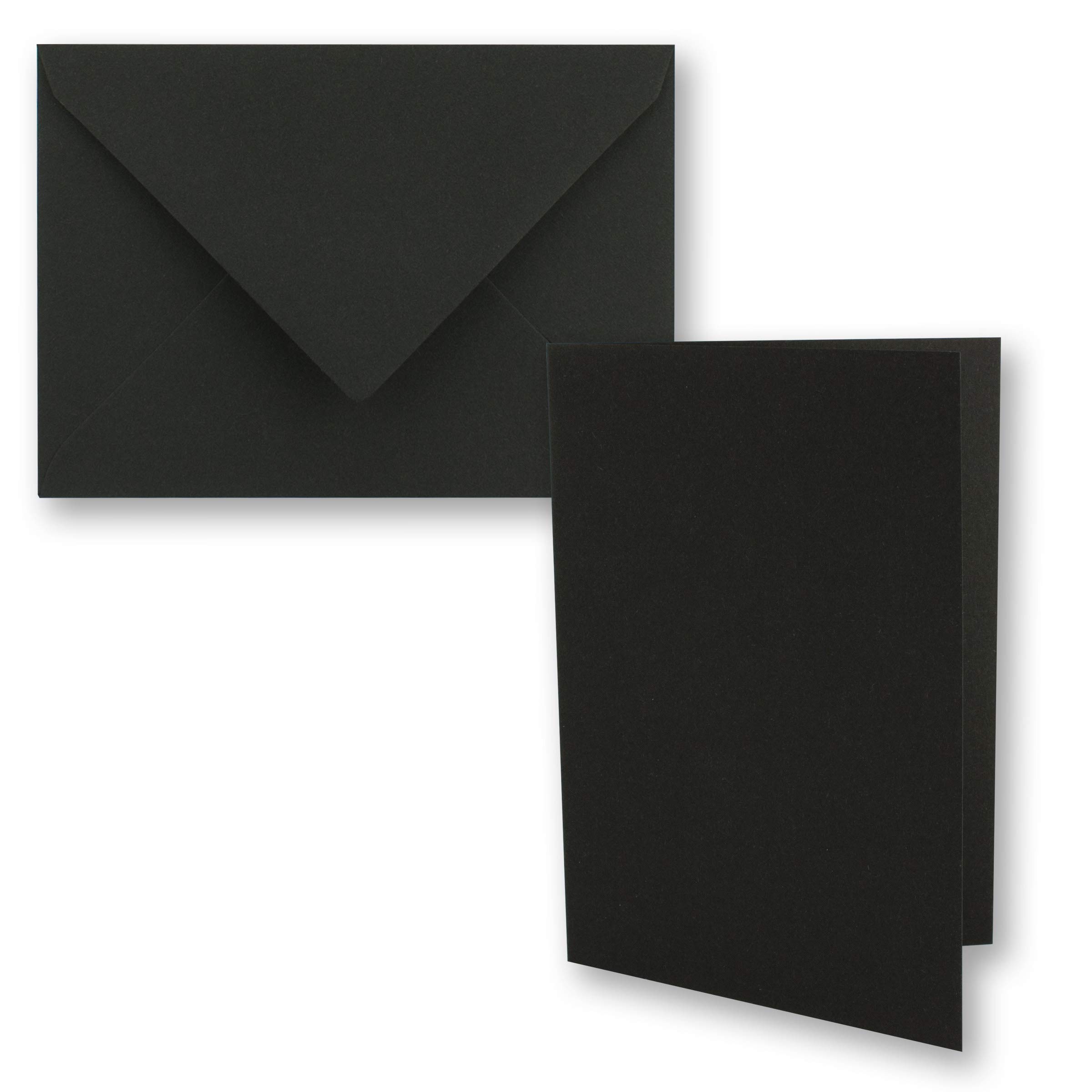Gustav Neuser Lot de 150 cartes pliantes en papier kraft vintage – Noir – Avec enveloppes format B6 – 12 x 16,9 cm – Cartes pliantes vierges recyclées