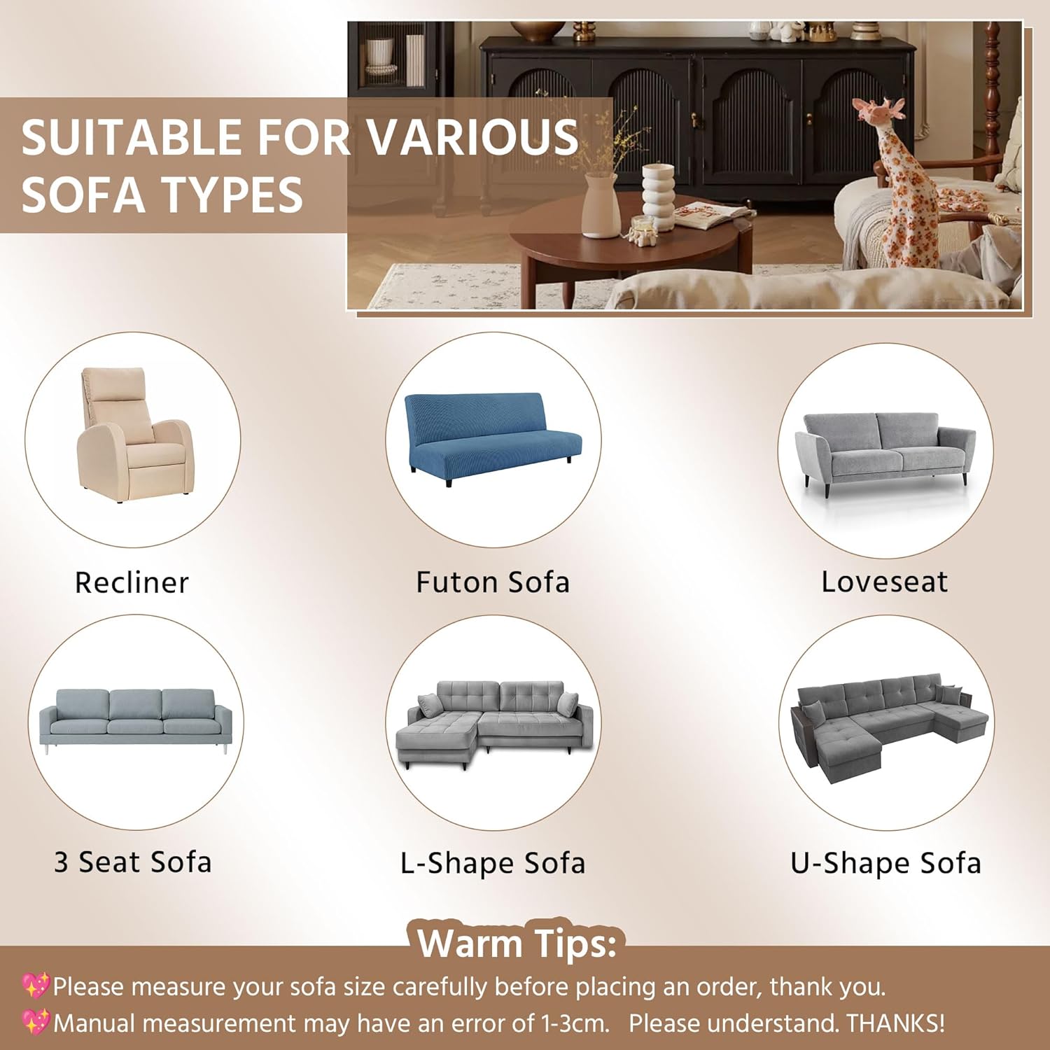 OTOB All Season Couch Cover for Dogs Washable, Anti Slip Soft Plush Geometric Jacquard Love Seat Sofa Slipcovers, Kids Pet Friendly Furniture Protector Couch Covers, 1 Piece (Coffee, 27.6"x59.1")