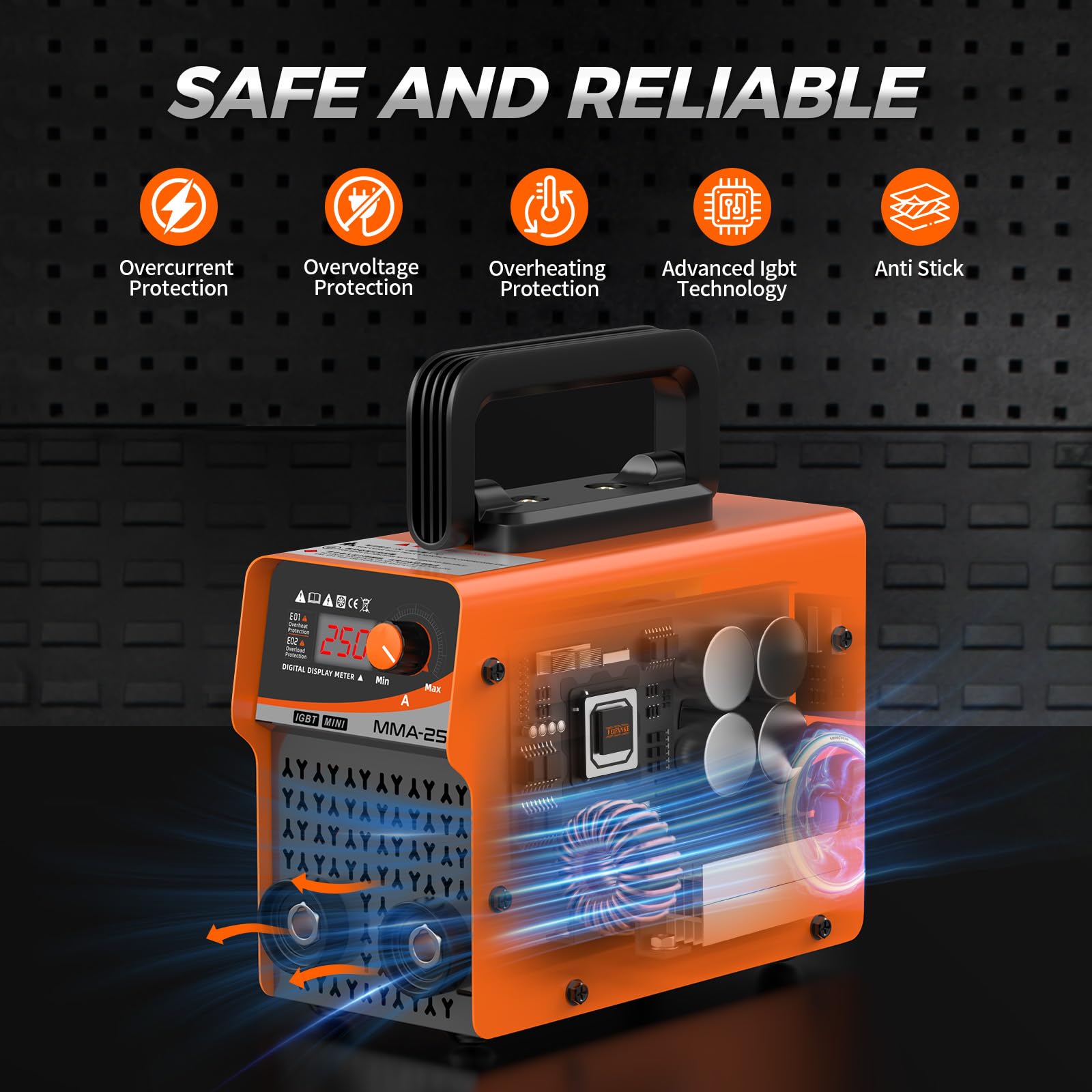 FEIFANKE Elektroden SchweißGeräT 230V 250A Mini Tragbares IGBT Inverter SchweissgeräT mit Lift TIG HeißStart, Anti-Stick, Arc-Force FüR Heimwerker Und DIY 210x40x90 MM