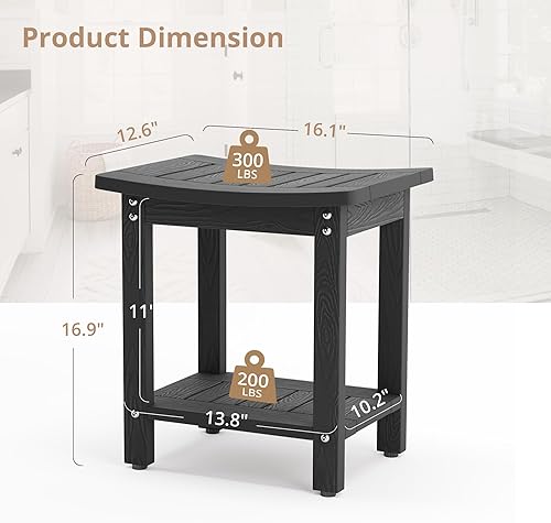 Miniatura 3 de LUE BONA Banco de ducha de polietileno, taburete de ducha negro para ducha interior, impermeable, taburete de ducha de baño, spa, taburete de pie