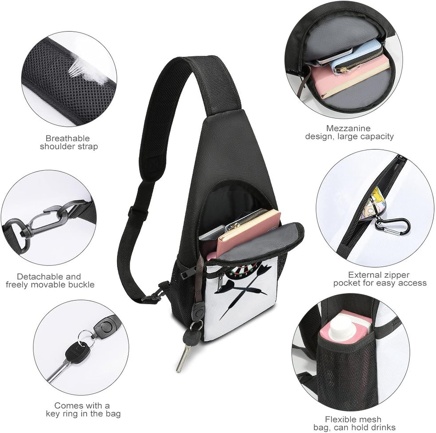 Darts Unisex Crossbody Bag Sling Shoulder Backpack Chest Bags Daypack for Travel Hiking
