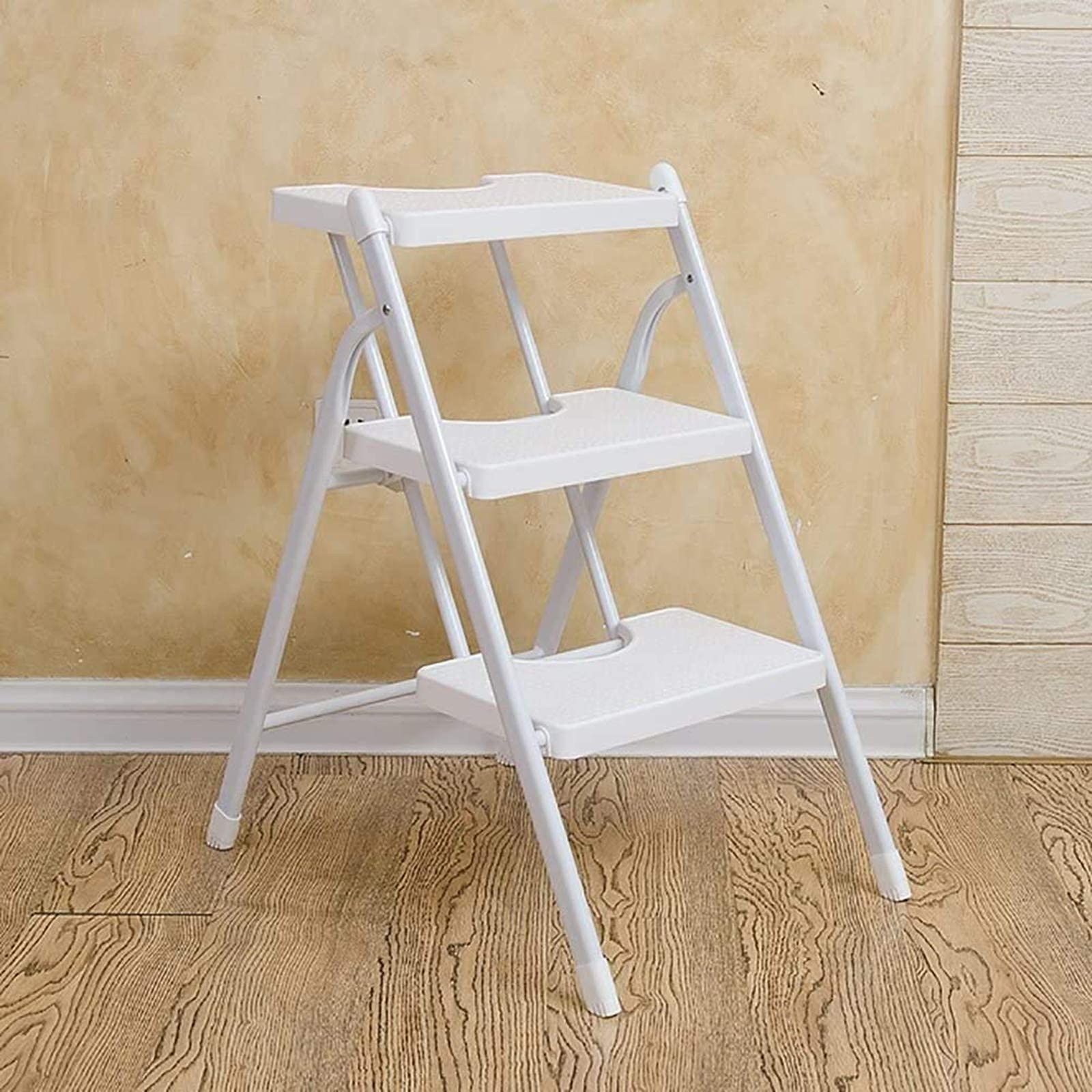 Taburete plegable blanco de 3 escalones antideslizante y resistente para cocina