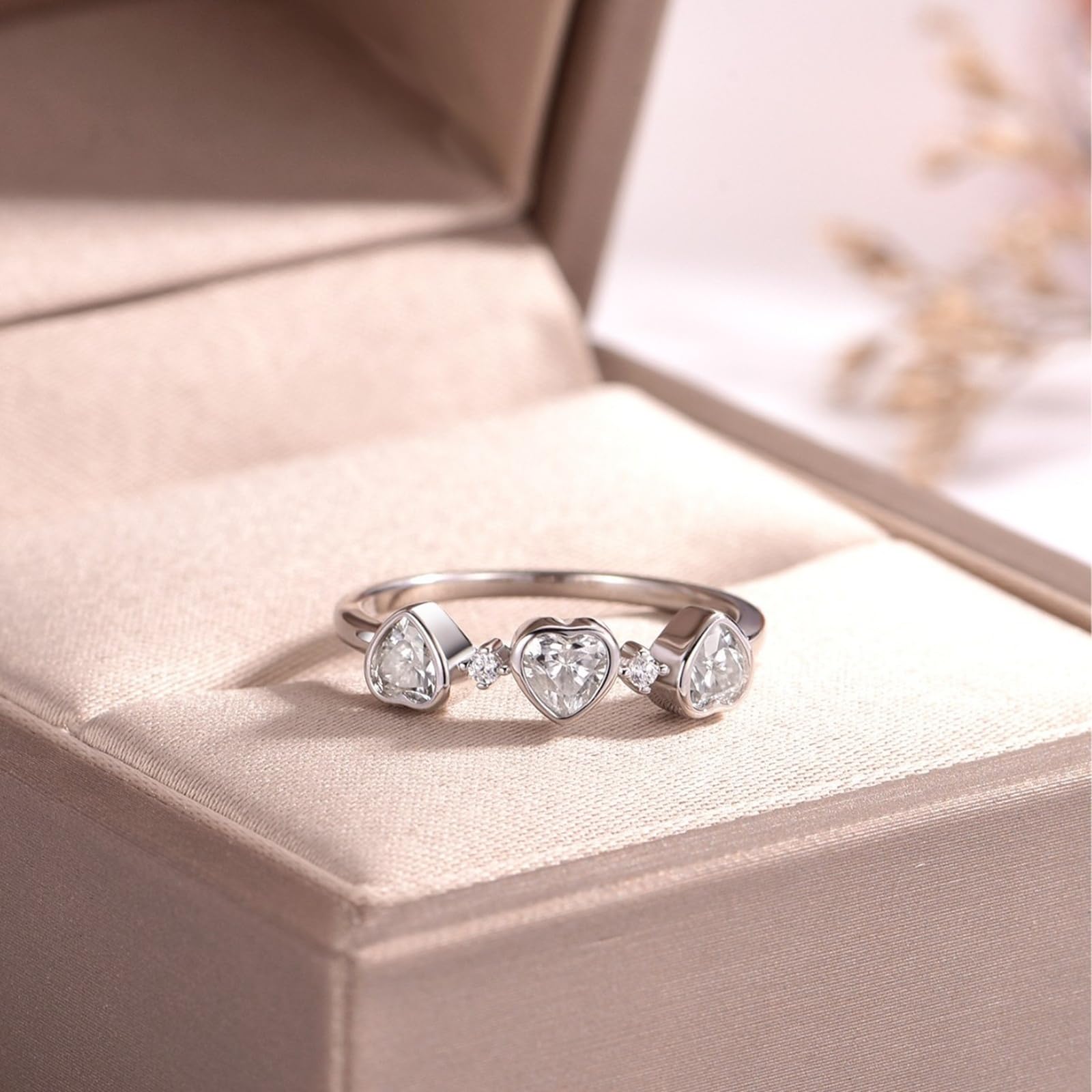 Anillo de oro con moissanite para mujer, alianzas de oro blanco con corazón, anillos de compromiso, oro auténtico Moissanite para mujeres