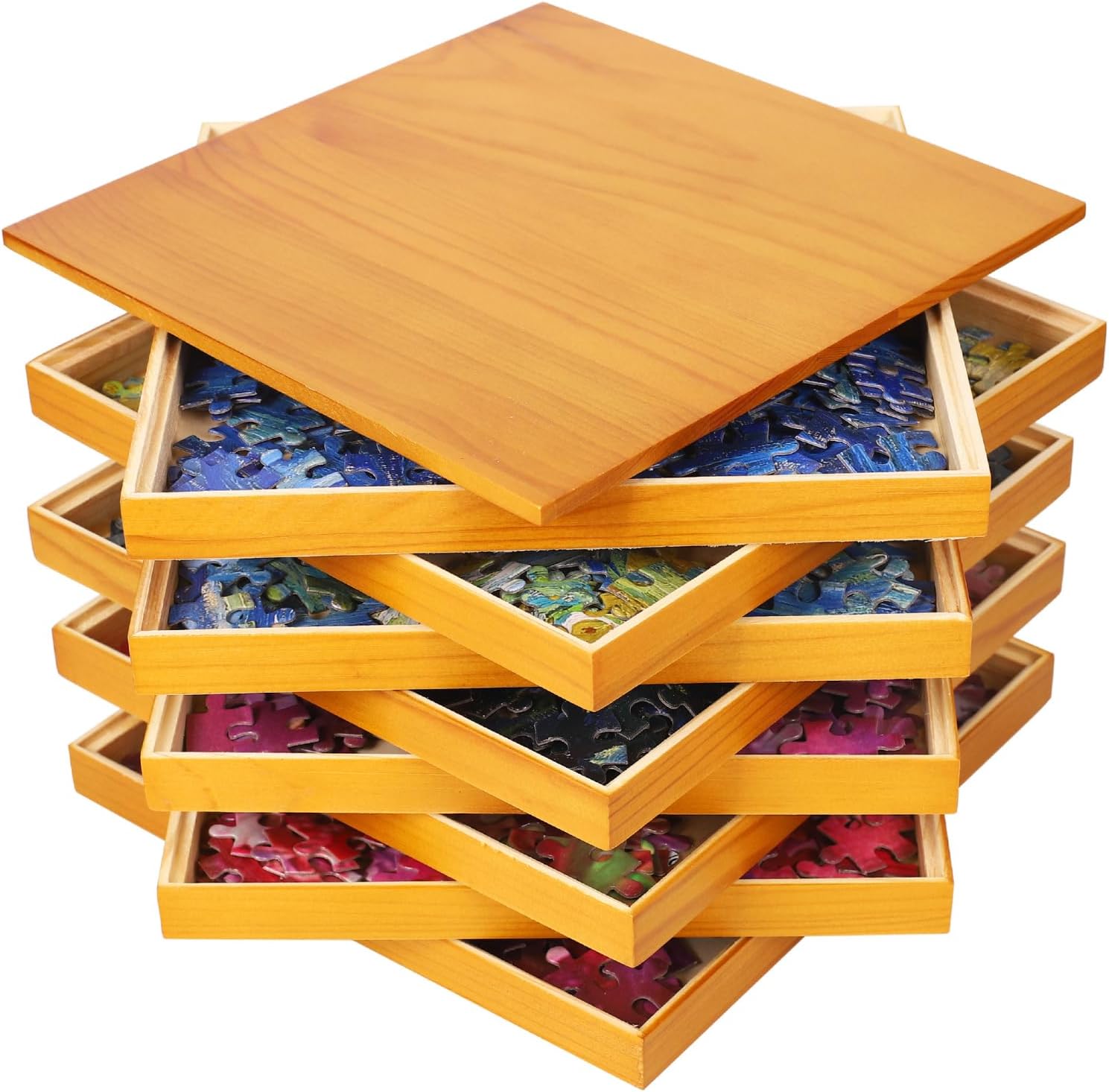 Premium Wooden Puzzle Trays Stackable 8 x 8 Inch, Sort up to 1500 Pieces Durable Sorting Tray Organizer
