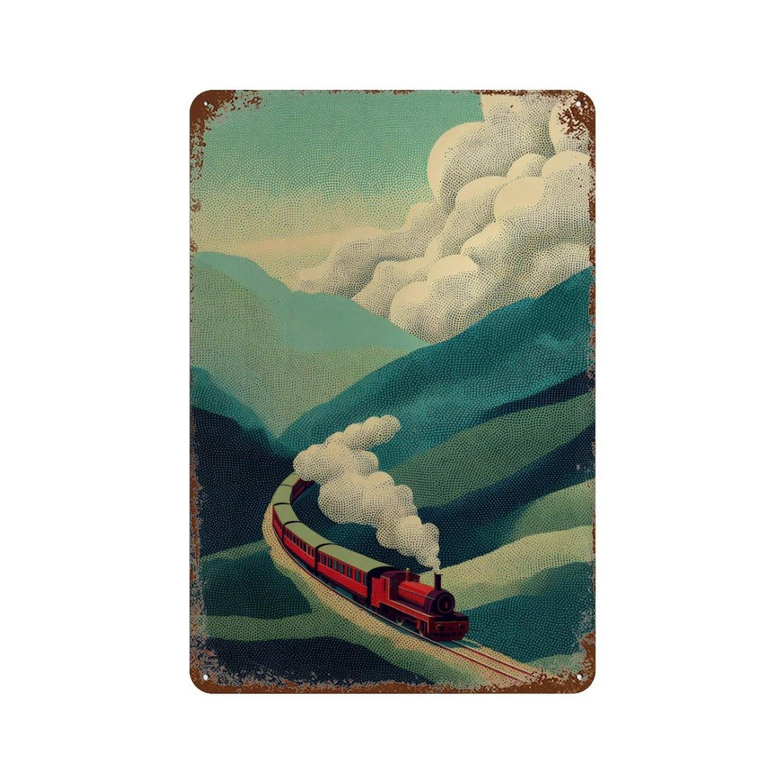 xiaoxiaoshen Steam Train. Pointillism Wall Decor Art Metal Tin Poster Modern Home Decor Art Home Bar Shop Decorations Vintage Sign 30x20cm