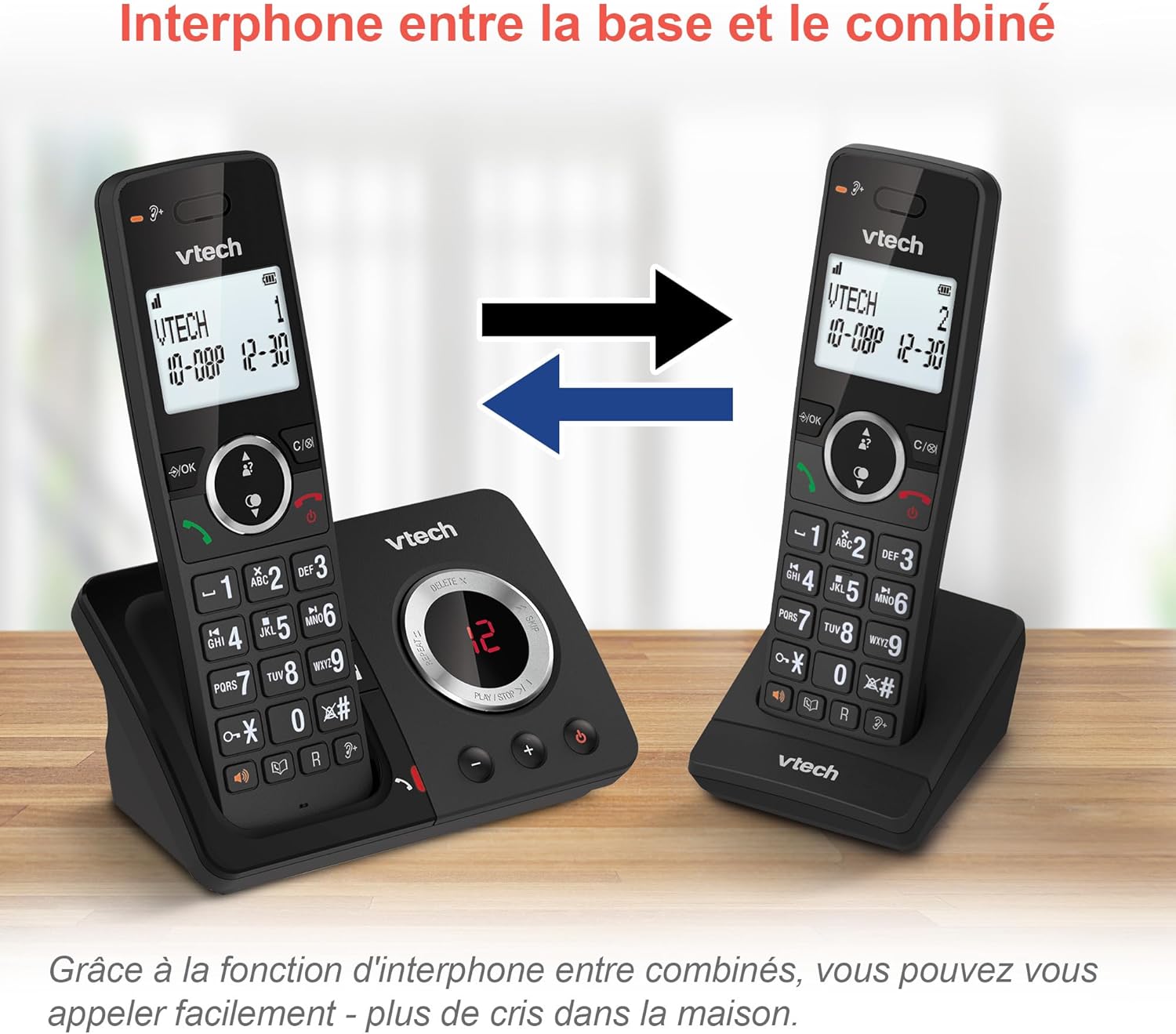 Diagram illustrating the intercom function between two VTech ES2051 cordless phone handsets.