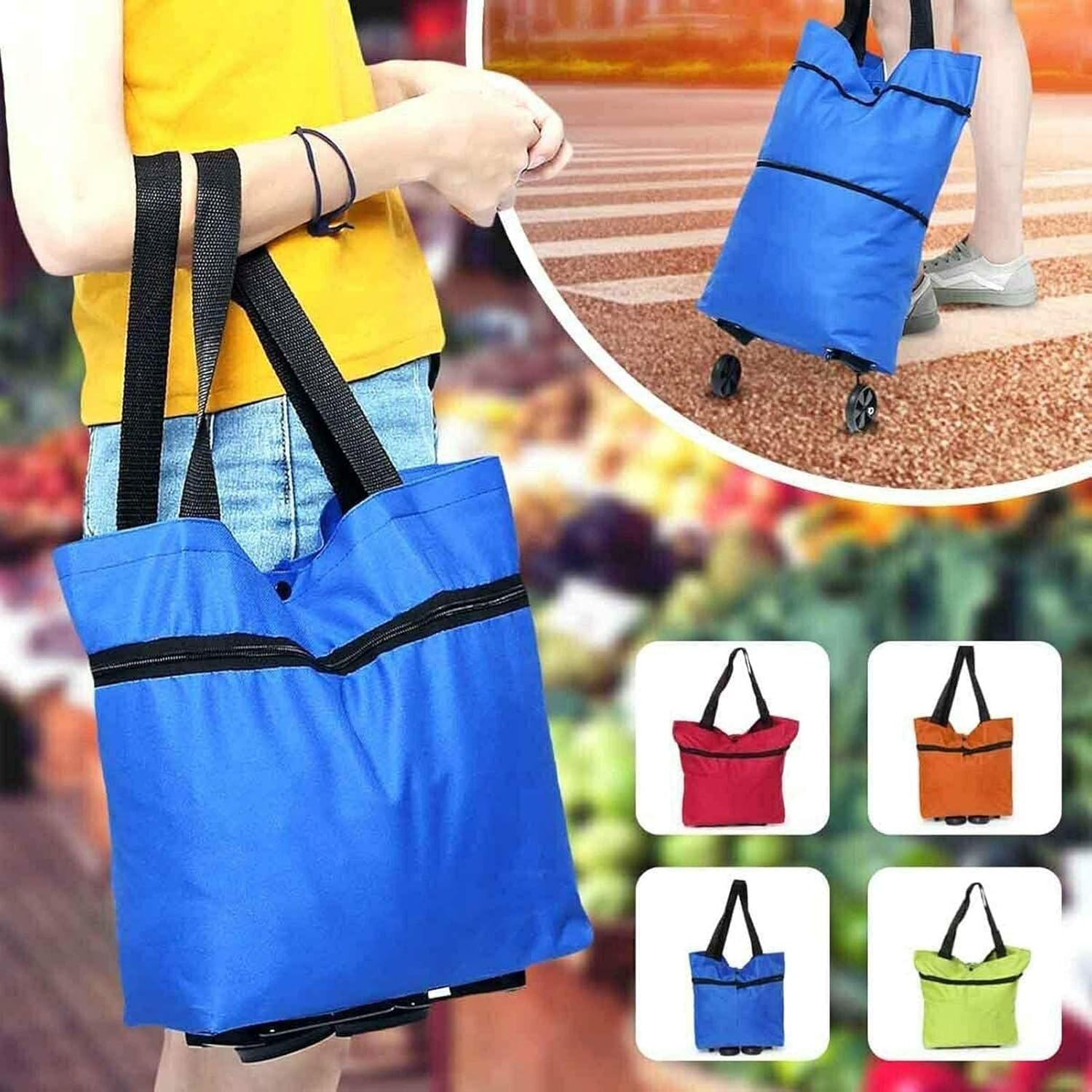 Mobile Tool Trolley Foldable Wheeled and Reusable Trolley Bag, 2-in-1 Multifunctional Shopping Bag