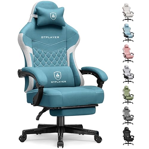GTPLAYER Gaming Chair, Fabric Computer Office Chair with Pocket Spring Cushion, Ergonomic Office and Gaming, Video Gaming Chair with Linkage Armrests, High Back Desk Chair with Adjustable Recliner - Oceanblue