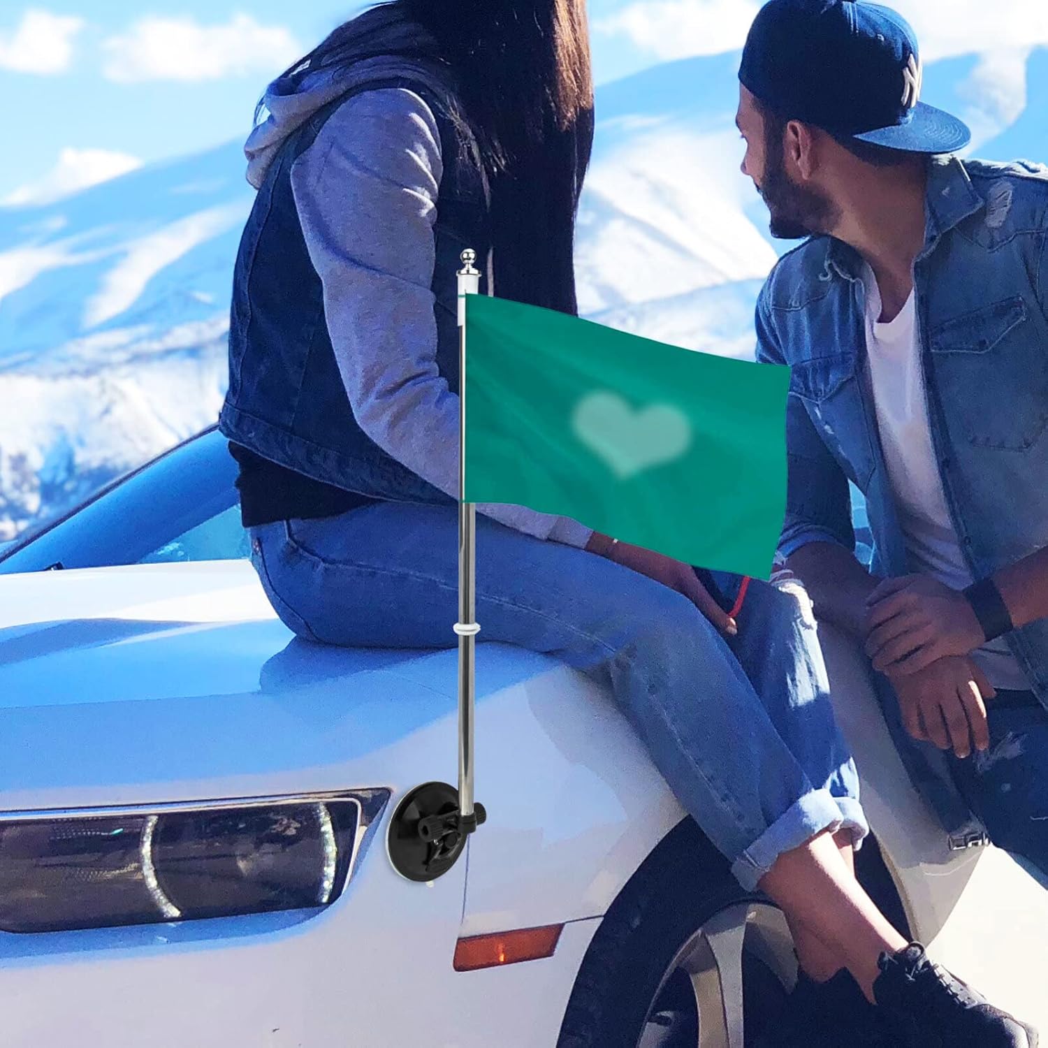 Abaodam 2PCS Suction Cup Flag Pole Holder with Mount Suction Cup Telescopic Car Flag Holder Universal Flagpole Bracket for Porch Car Truck Boat Yachts Parade Advertising