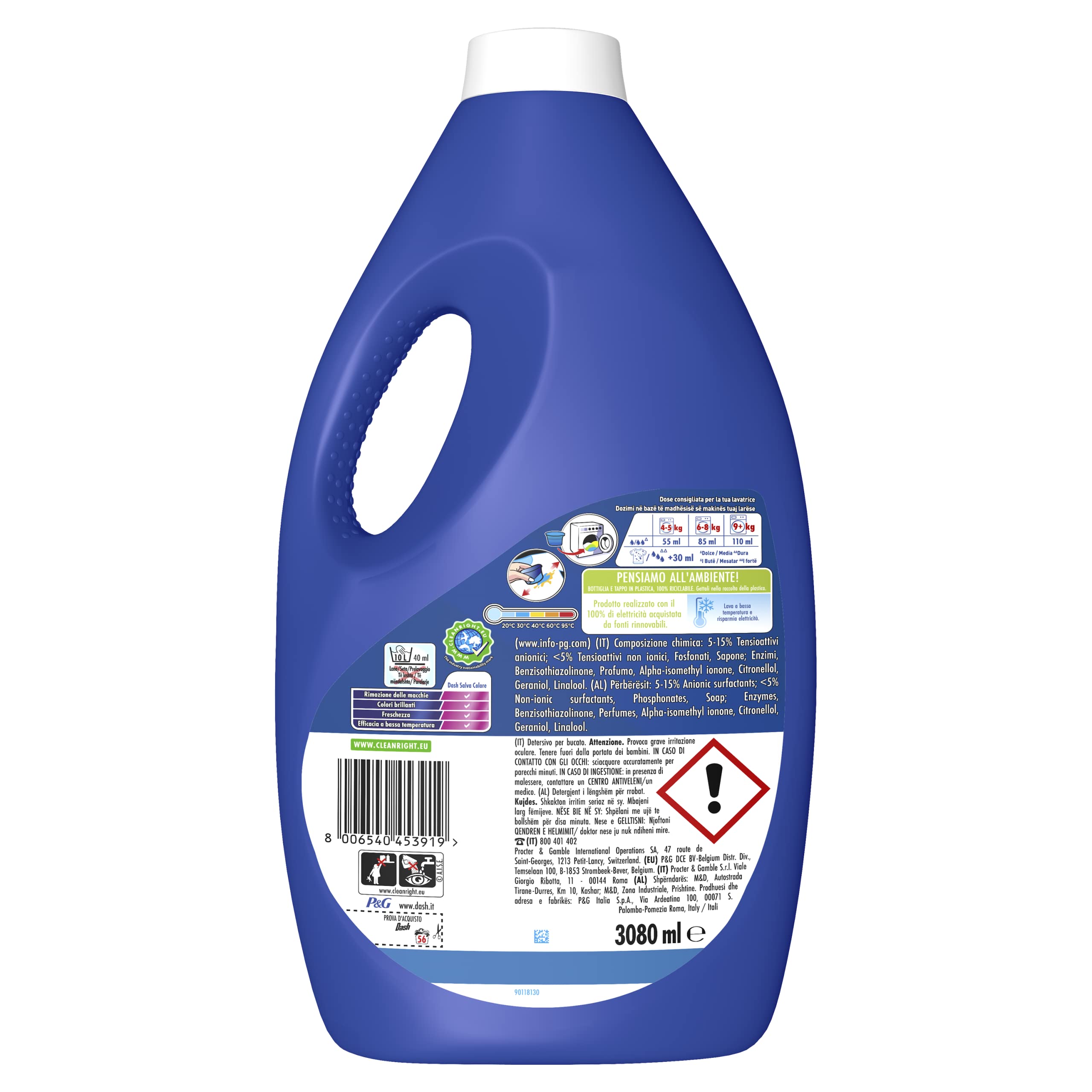 Dash Detersivo Lavatrice Liquido, 224 Lavaggi (4 x 56), Salva Colore, Colori Brillanti e Pulizia Profonda
