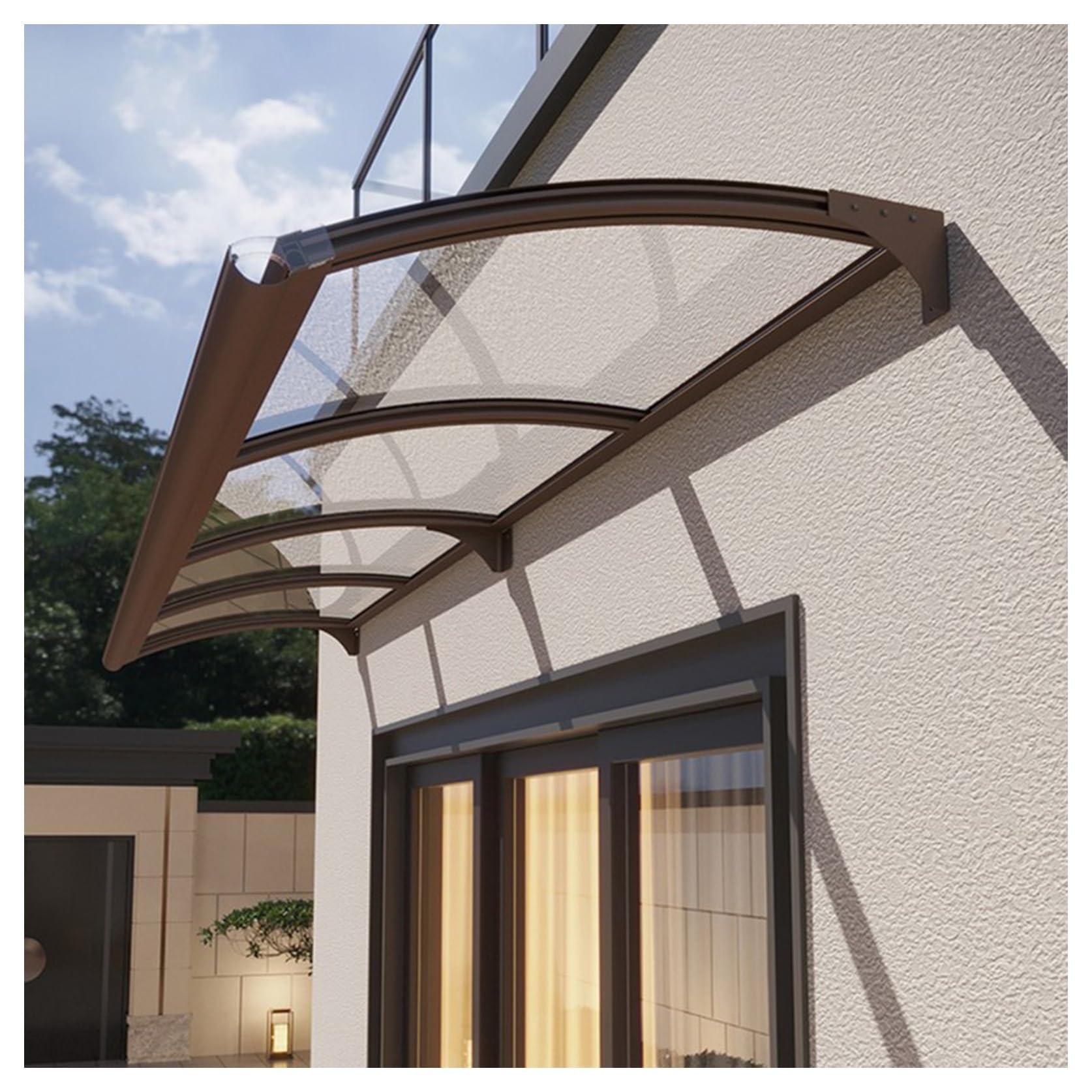 Auvent de porte extérieur en polycarbonate transparent pour protection d'entrée