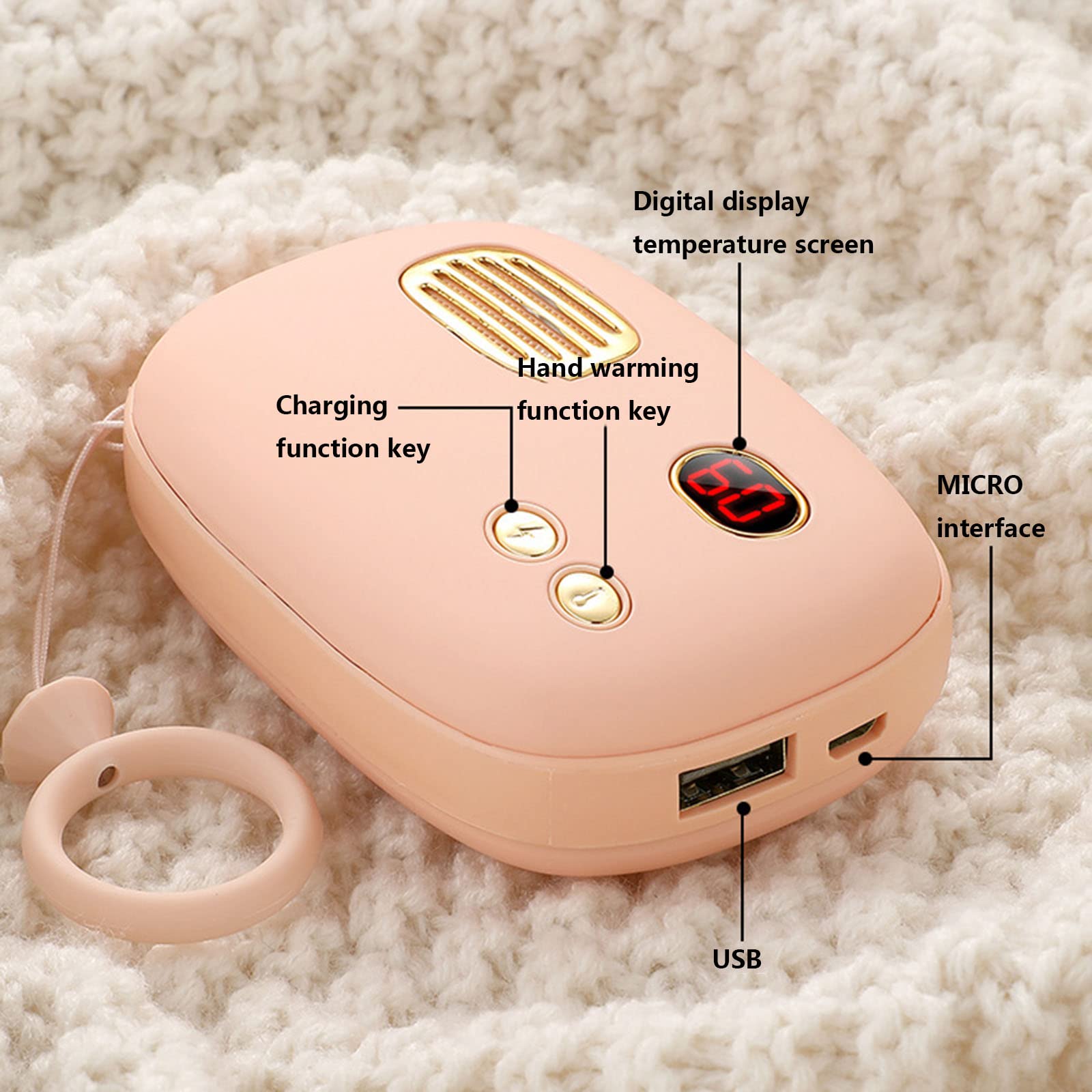 Chauffe-Mains USB 6000mAh Power Bank Externe à Puissance Mobile Main Électrique Réchauffeur de Mains Portable Cadeaux,Rose