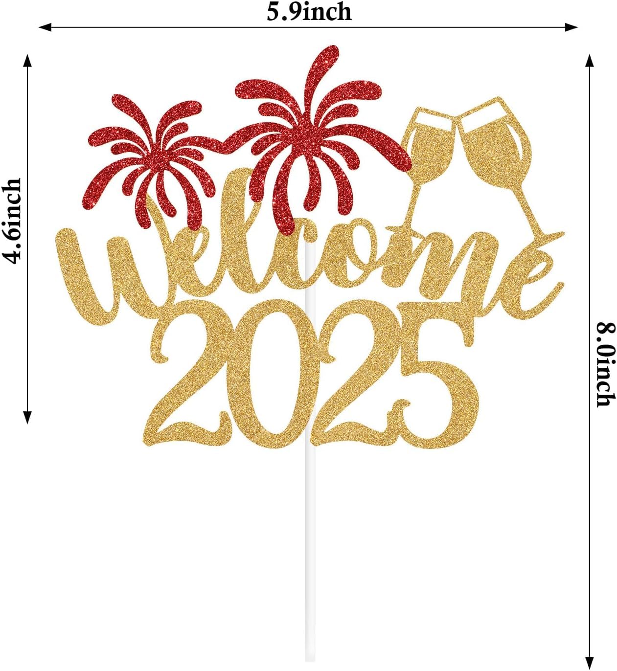 Festiko Welcome 2025 Cake Topper (Red, Gold), Happy New Year Cake Topper, New Year Party Decoration, New Years Eve Party Supplies