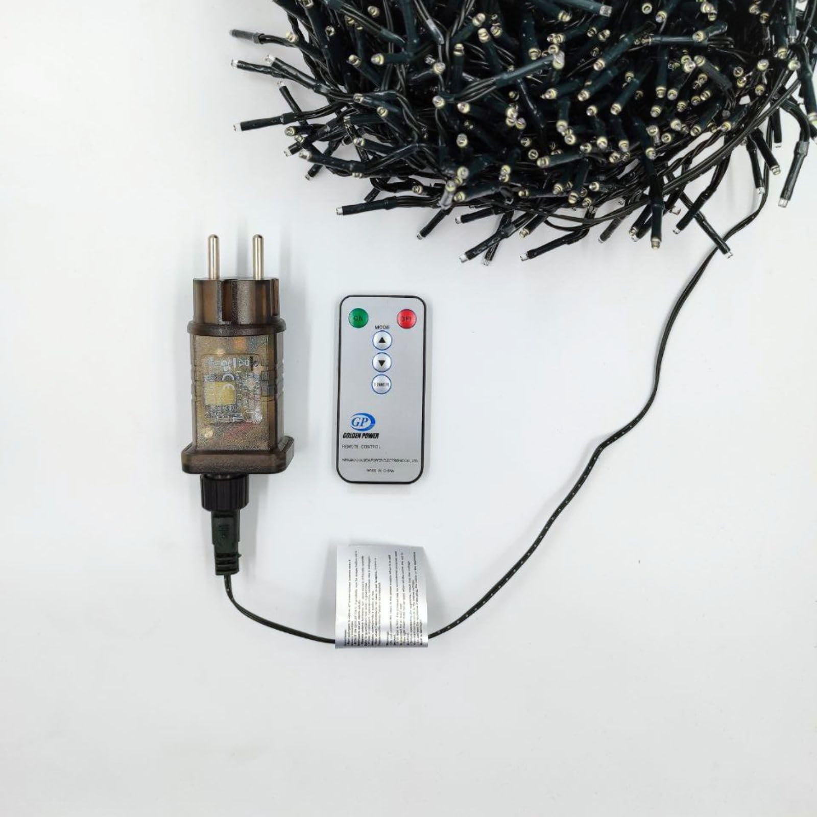 Luccika Cluster - Luces de racimo con LED de 3 mm de diámetro, 4 efectos de luz, mando a distancia, temporizador, cable verde IP44 para uso interior/exterior, 31 V (dorado, 19,5 metros – 2184 LED)