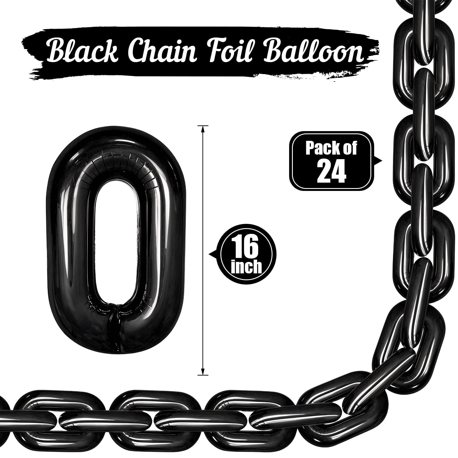 Black Foil Chain Balloons, 24PCS Giant Chain Balloons Garland for 80s 90s Hip Hop Party Decorations - Image 2