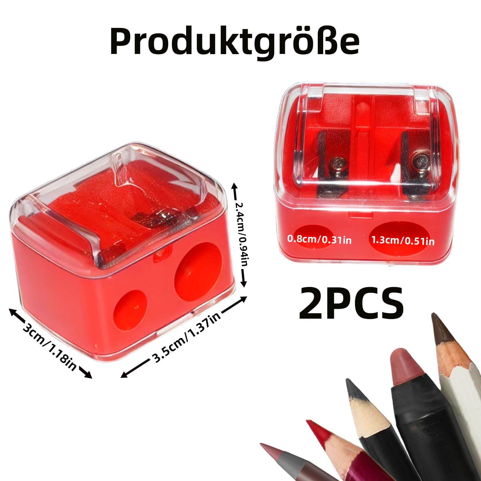 Temperówka do kredek do brwi, konturówek do ust i eyelinerów – konstrukcja z dwoma otworami, ostre ostrza, łatwa do czyszczenia, kompaktowa i przenośna, idealna do podróży i torebki (2 sztuki)