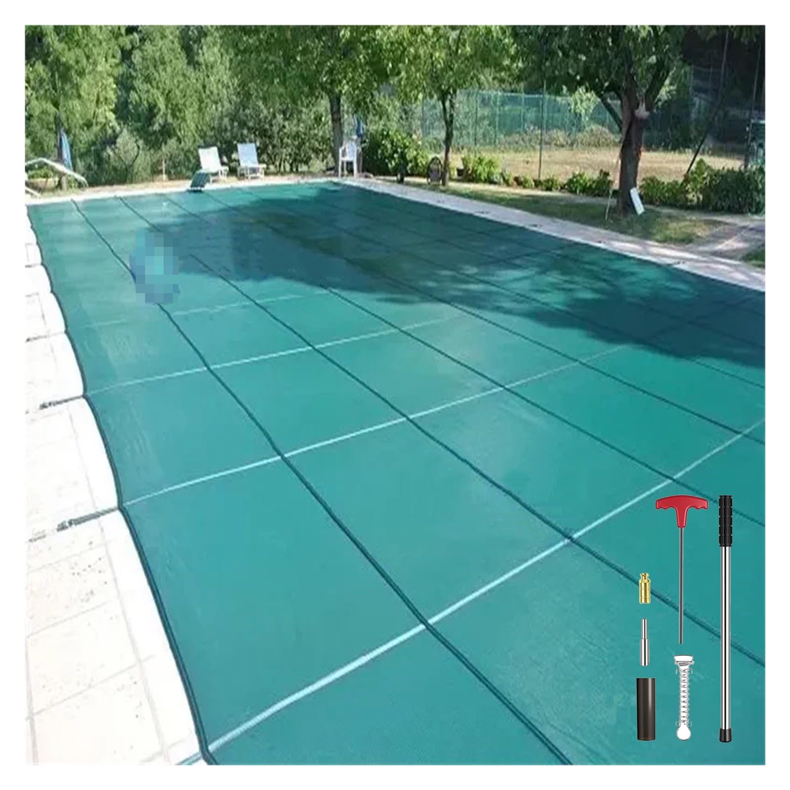 Bâche de sécurité piscine creusée rectanulaire avec kit d'ancrage complet