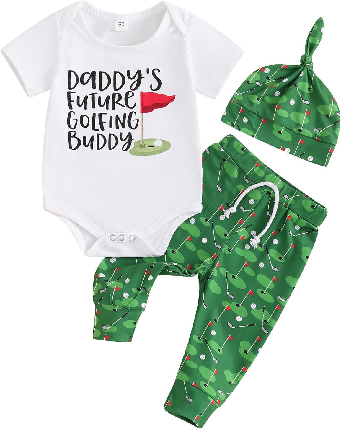 Newborn Baby Girl Boy Golf Outfit - Daddy's Future Golfing Buddy Romper & Pants Set (3Pcs) - Summer Clothes