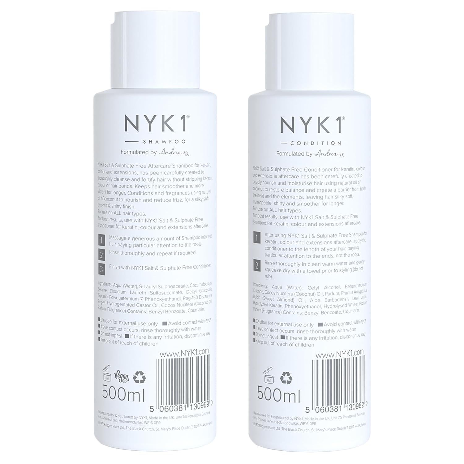 SALT NYK1 Sulfate-Free Shampoo and Conditioner Set for Color-Treated Hair, Extensions and Keratin Treatments (2 x 16.9 Fl Oz)