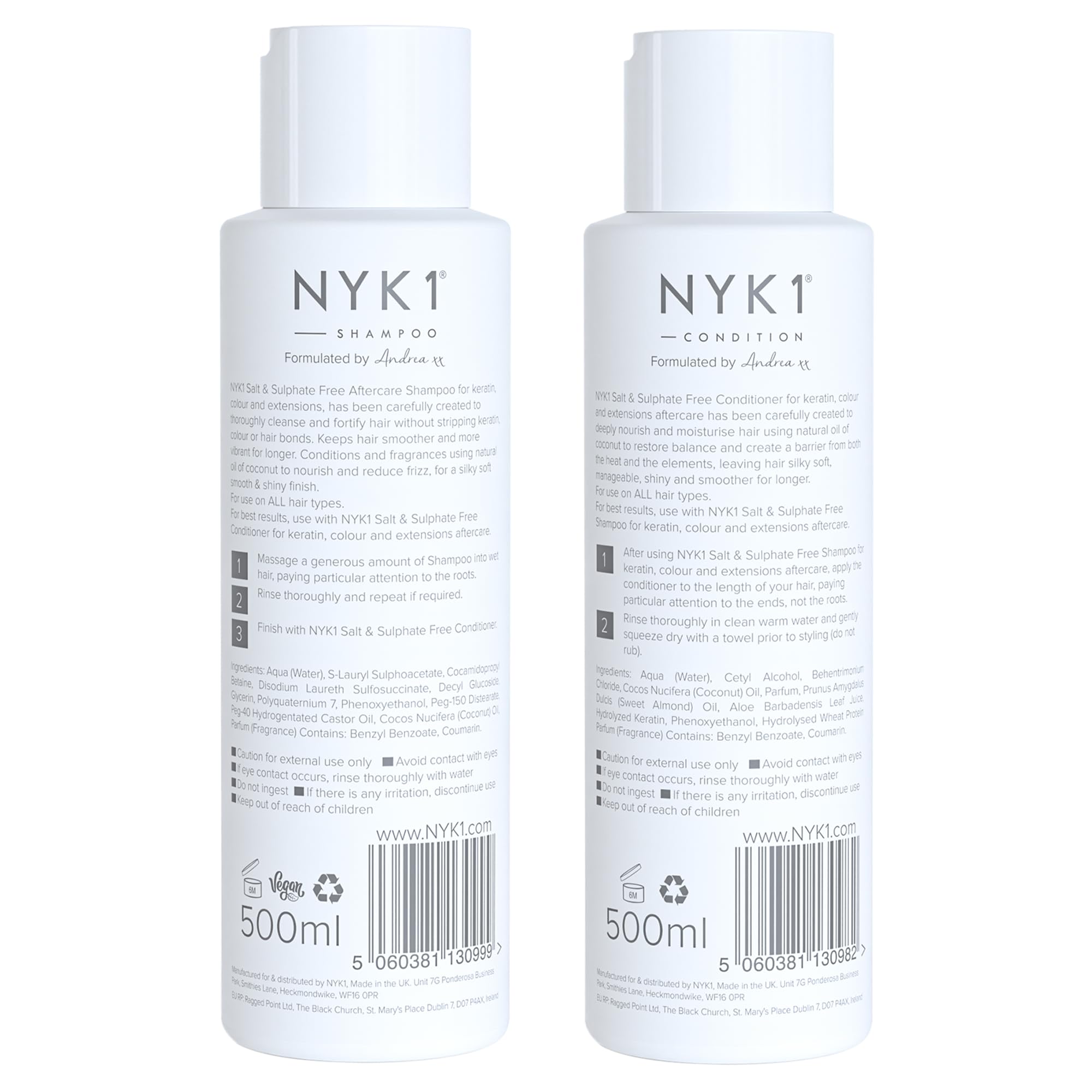NYK1 Champu Sin Sulfatos Y Acondicionador (500ml x2) Champu Sin Sulfatos Ni Parabenos Y Cuidado Posterior Para Extensiones Y Color - Limpieza Suave Shampoo Sin Sulfato Y Acondicionador Ni Siliconas