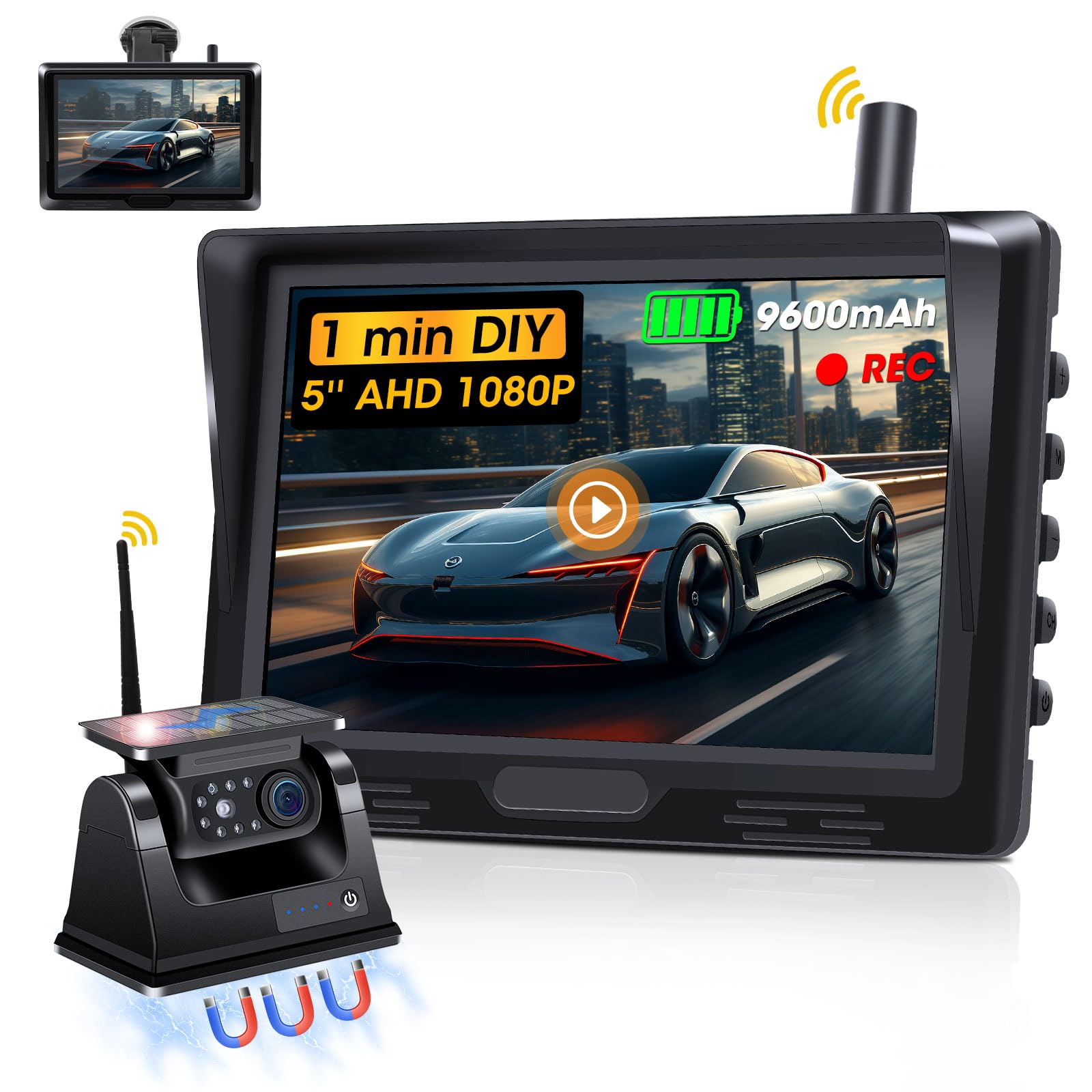 Telecamera di retromarcia wireless iPoster alimentata a energia solare con rilevamento AI BSD e monor DVR quad da 5 pollici per rimorchi e camper  34