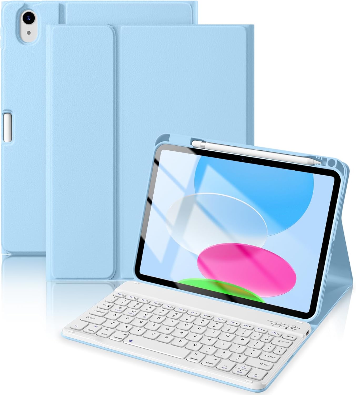 for iPad 10th Generation Case with Keyboard 10.9 Inch 2022/iPad (A16) 11th Gen 11 Inch 2025 - Magnetic Detachable Keyboard, Stain Proof Cover, Smart Folio Case with Pencil Holder - Sky Blue
