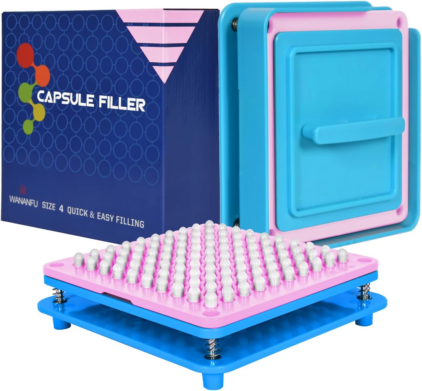Capsule Filling Machine for Size 4 Empty Capsules Vegetarian or Gelatin, Detailed Instructions and Spoon Included