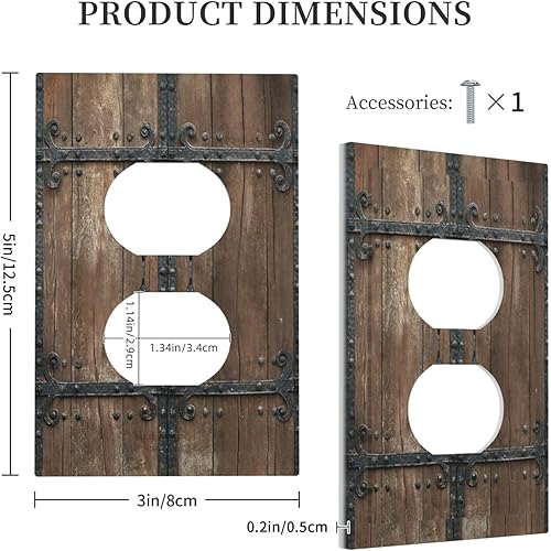 Miniatura 5 de Cubiertas decorativas de salida retro de madera marrón occidental puerta de granero impresa 1 cuadrilla placa de pared receptáculo dúplex