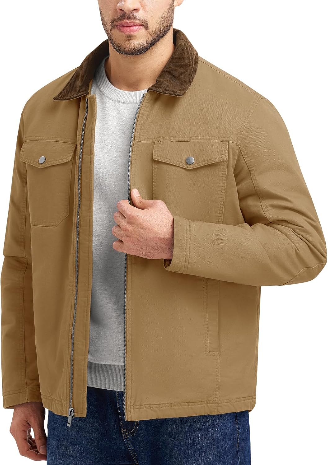 TBMPOY Men's Winter Canvas Jacket Thick Sherpa Fleece Lined Trucker Work Utility 5 Pockets Cotton Warm