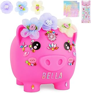 Piggy Bank for Kids Girls, Unbreakable Money Saving Bank with Flower Alphbet Sticker to DIY Piggy Money Bank