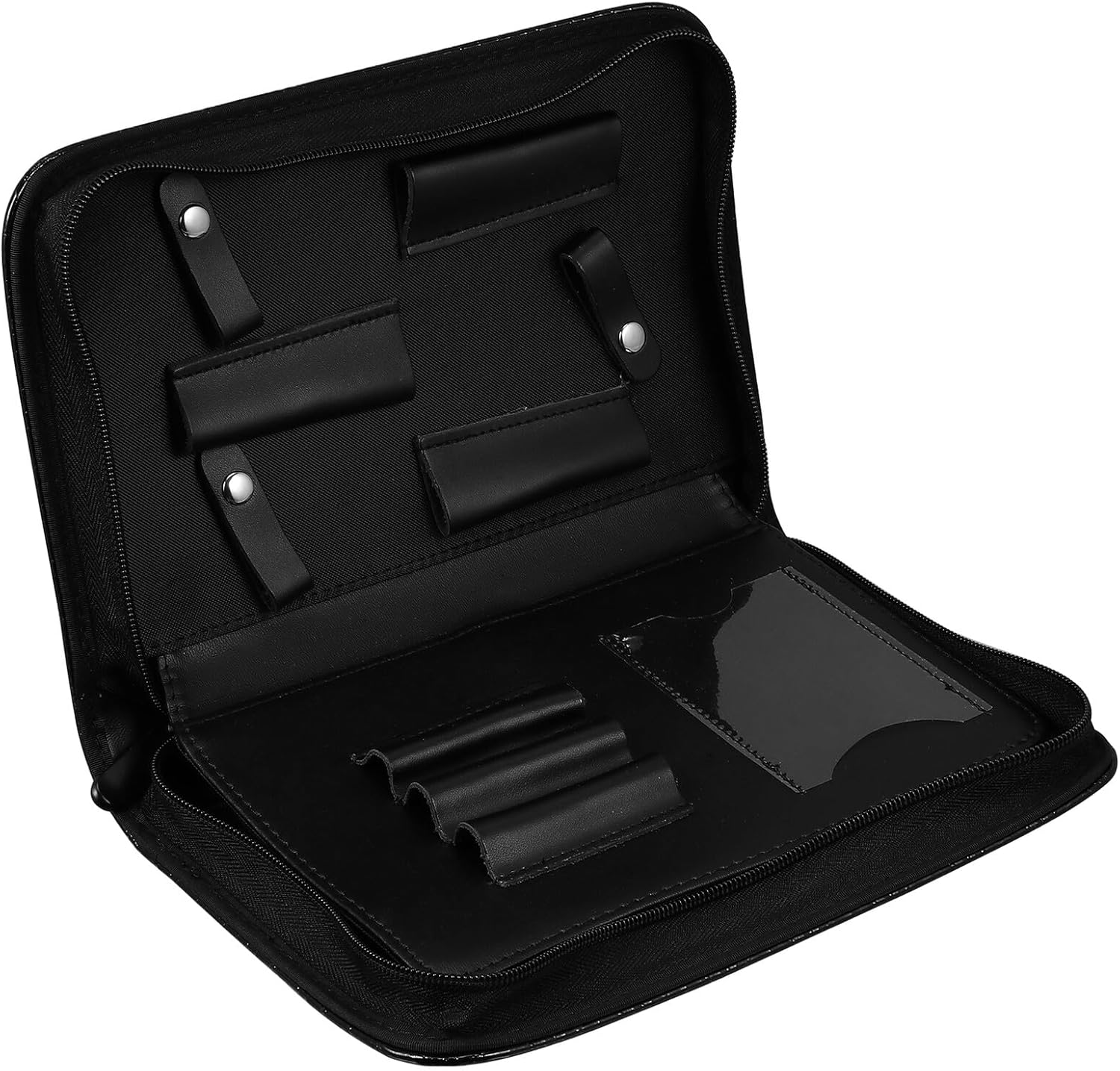 Leather Scissor Bag Pu Leather Hairdressing Scissors Organizer Pouch Black Portable Barber Tool Case for Hair Salon and Travel