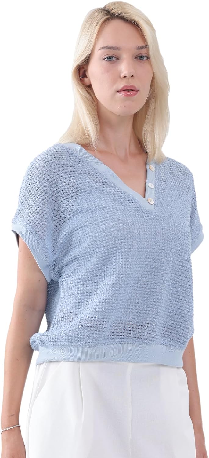 Women's Lightweight Summer V-Neck Tops Casual Short Sleeve Blouses Shirts - Image 2