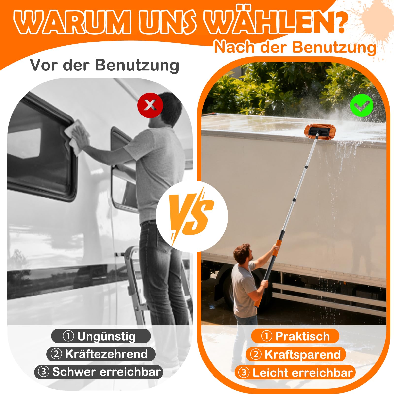 LAANPOLE 3,6M Autowaschbürste mit Teleskopstiel, Fensterputzer, Mikrofaser Mopp, Mitt, Radbürste für Wohnmobil, LKW, Boot, Hausverkleidung