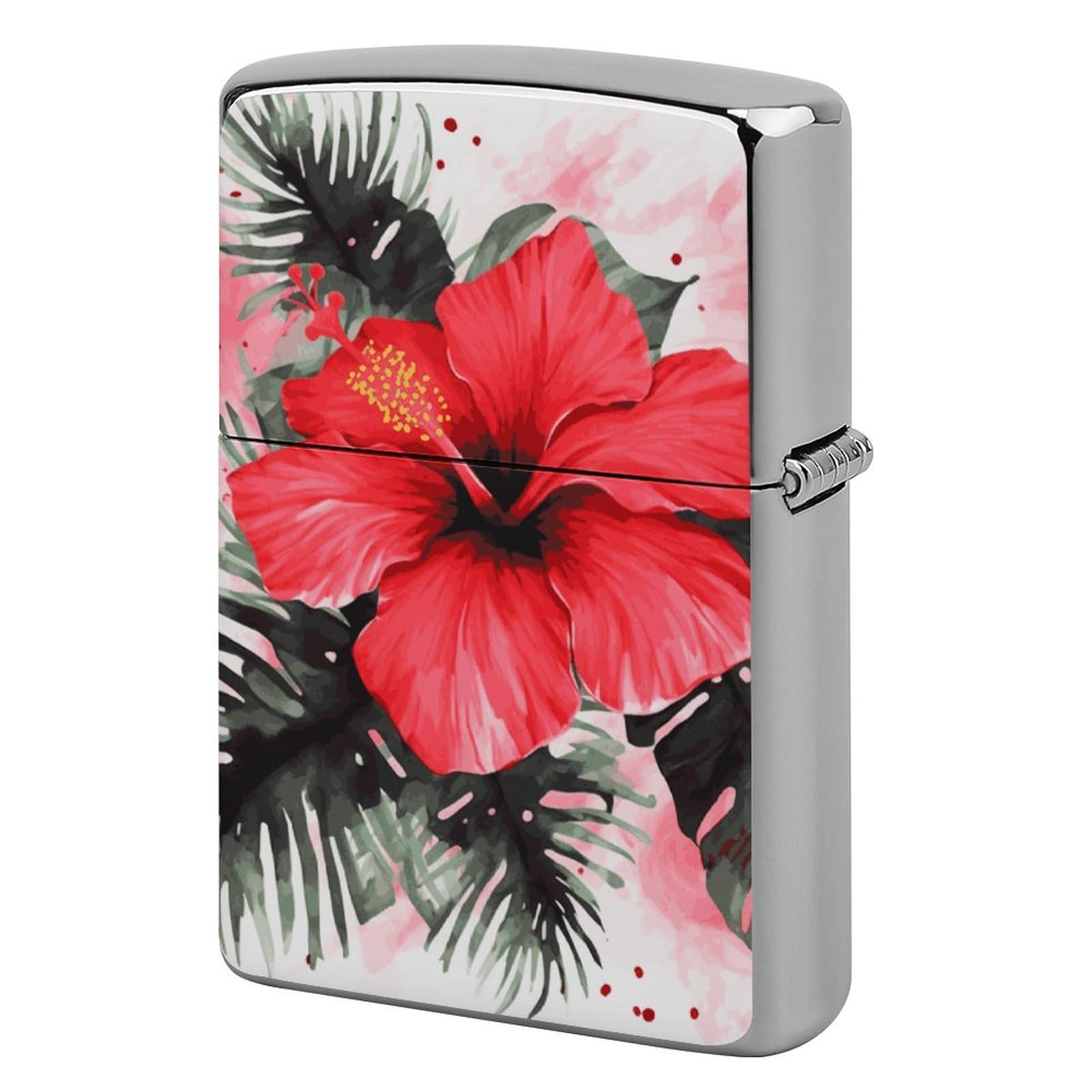 Red Hibiscus Lighter Case Vintage Metal Lighter Cover Reusable Lighter Protective Sleeve Unique Design Personalized Lighter Sleeve Holder Against Dust and Scratches