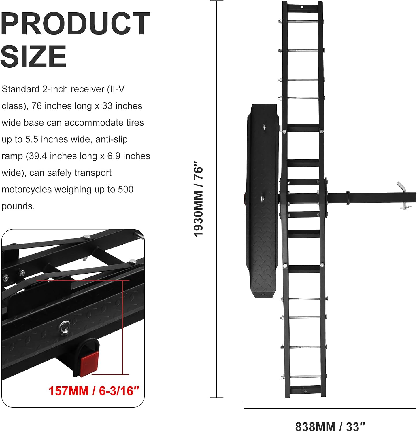 500 LB Motorcycle Scooter Carrier Bike Hitch Mount Rack Ramp Steel Carrier