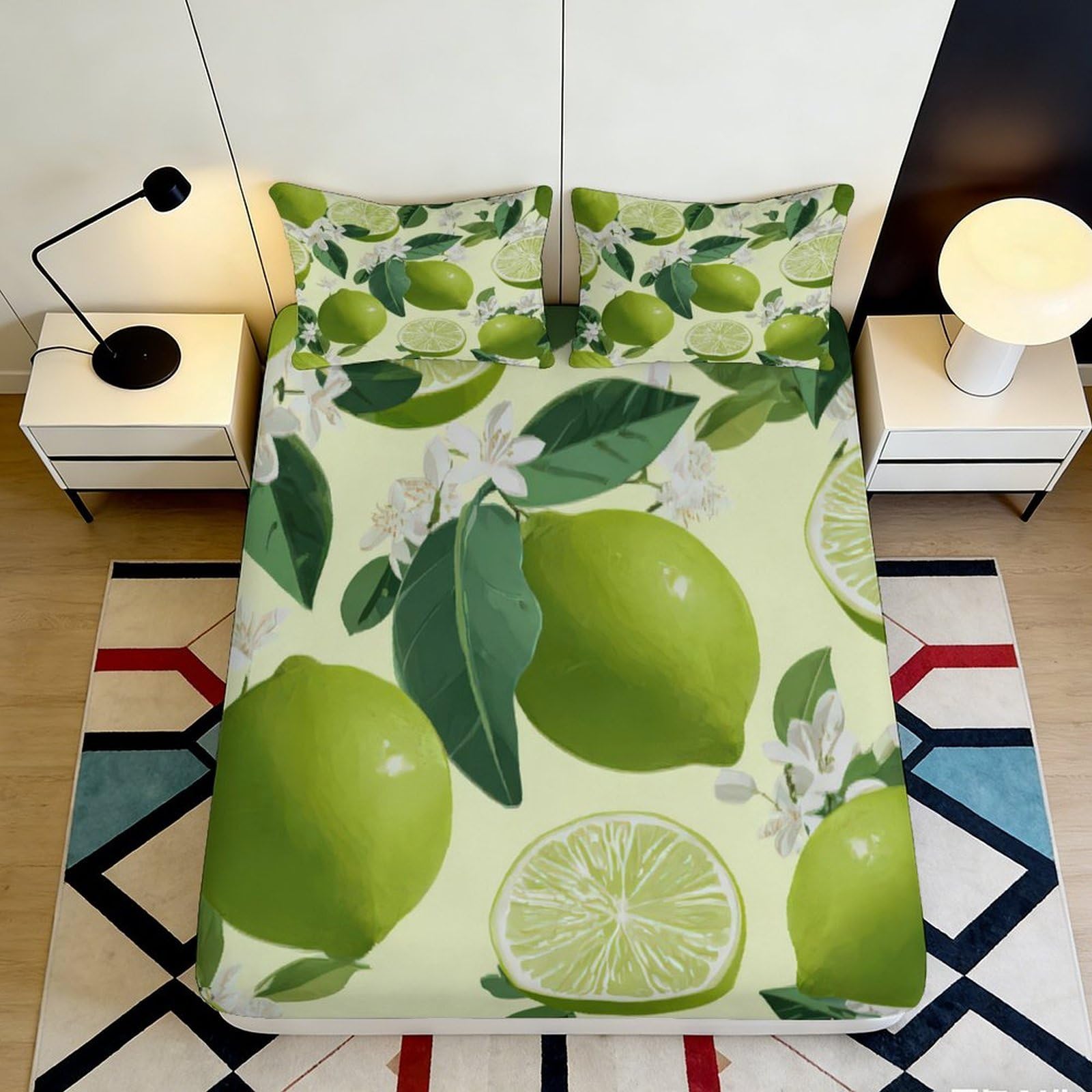 Pnayamiorkfel Style-5 3D Printed Lemon Botanical Fitted Sheet Microfiber Soft Breathable Citrus Fruit Bed Cover For Bedroom Guest Room Decor 90X200x25cm