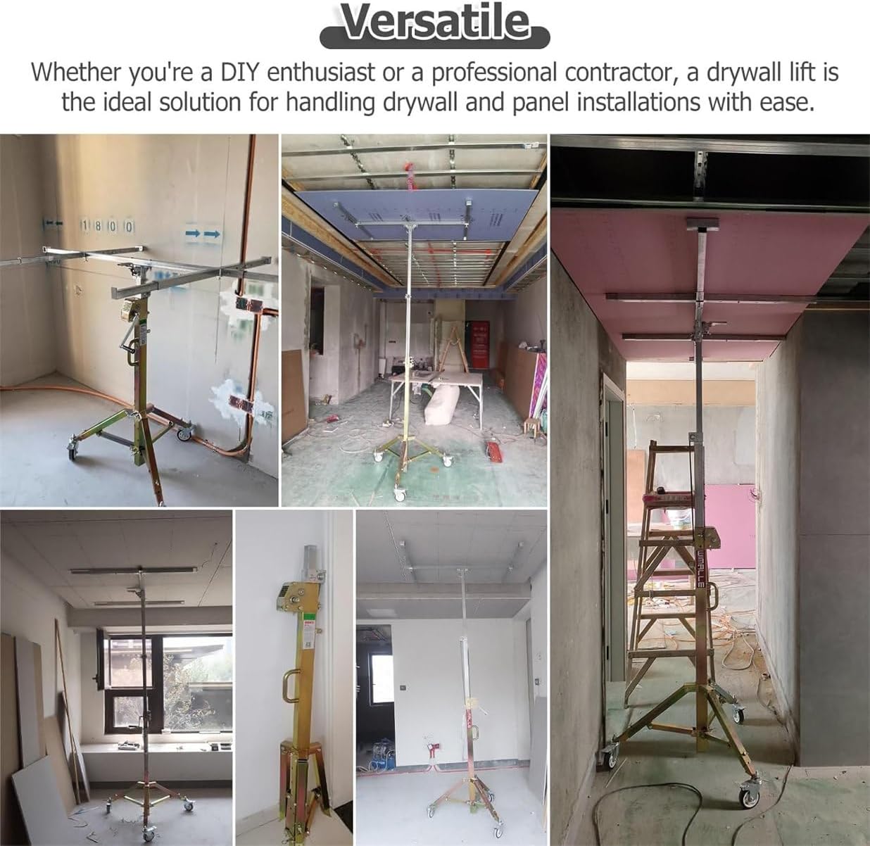 Commercial Drywall Lifter, Heavy Duty Drywall Lifter, House Construction Drywall Panel Lifting Jack Tool with 4 Inch Casters Rolling Locking, Suitable for Construction, Industry ()