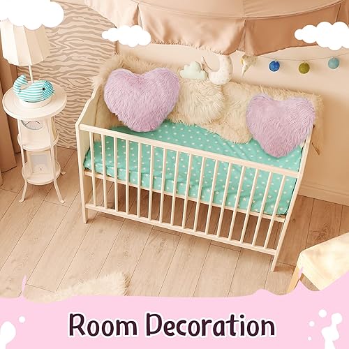 Miniatura 7 de Enhon 2 almohadas esponjosas de corazón de piel sintética en forma de corazón, almohadas de felpa suaves de 20 x 15.7 pulgadas, almohadas con