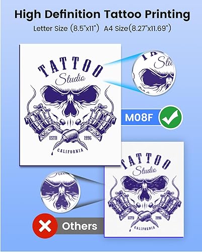 Miniatura 4 de Phomemo M08F - Impresora inalámbrica de plantillas de tatuaje, máquina térmica de tatuaje compatible con papel de transferencia de 8.5 x 11