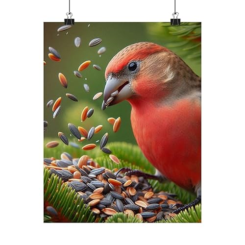 A Red Crossbill Cracking Seeds in Fir Trees in Oregon