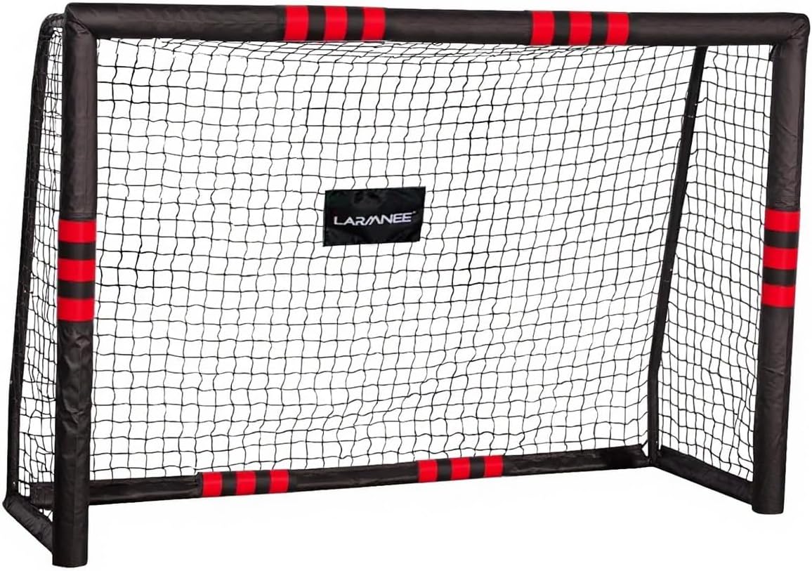 Football Goal 240 cm, Football Goal for Children and Adults, Foam Protective Cover, Weather Resistant, Football Coach, PE Net, Black and Red EBR240FG02