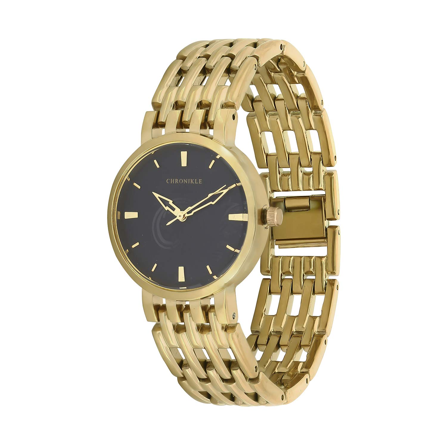 CHRONIKLE Unique Womens Metal Chain Wrist Watch with Designer Dial (Dial Color: Black | Band Color: Golden) (B07MG7YQM4) Amazon Price History, Amazon Price Tracker