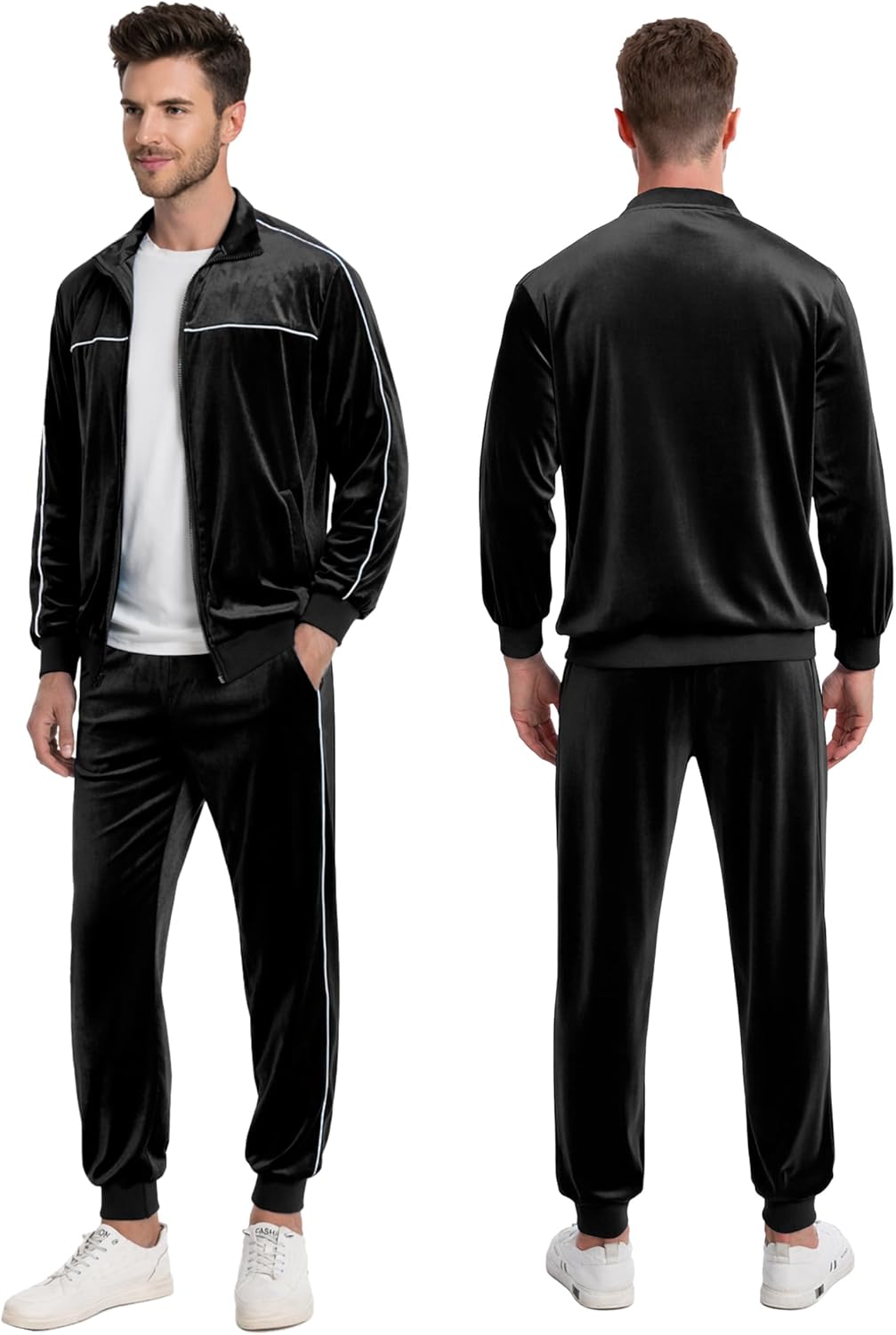Velour Mens Tracksuits 2 Piece Sweatsuits Jogging Outfits for Men Leisure Full Zip Velvet Suit Jacket Pants Set