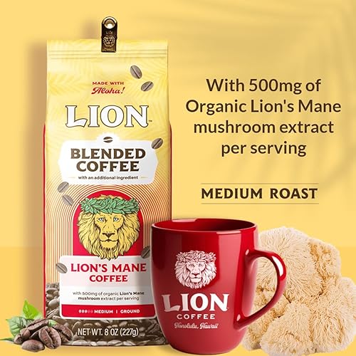 Miniatura 3 de Café de melena de león, tostado medio con 500 mg de melena de león por porción, café de hongos para claridad mental y energía duradera, mezcla de