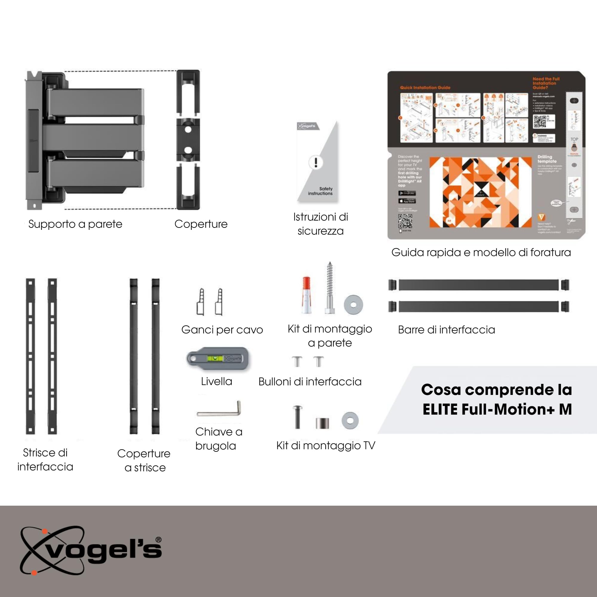 Vogel's Elite 5445 - Supporto da parete per TV da 32-65", orientabile fino a 180°, supporto TV Full Motion max. VESA 400x400, compatibilità universale
