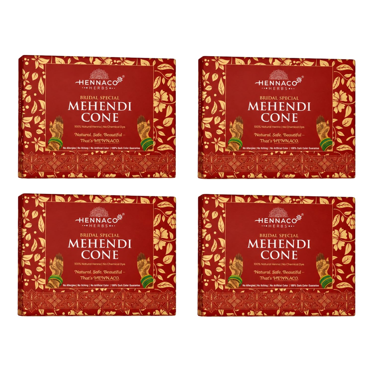Hennaco Bridal Special Mehendi Cone Box | 100% Natural Herbal Henna Paste | Dark Long-Lasting Stain | No Chemical Dye | Smooth Easy Application | Perfect for Bridal, Wedding & Festive Mehndi Designs | 1 set = 12 cones (Set of 4)-picture-19
