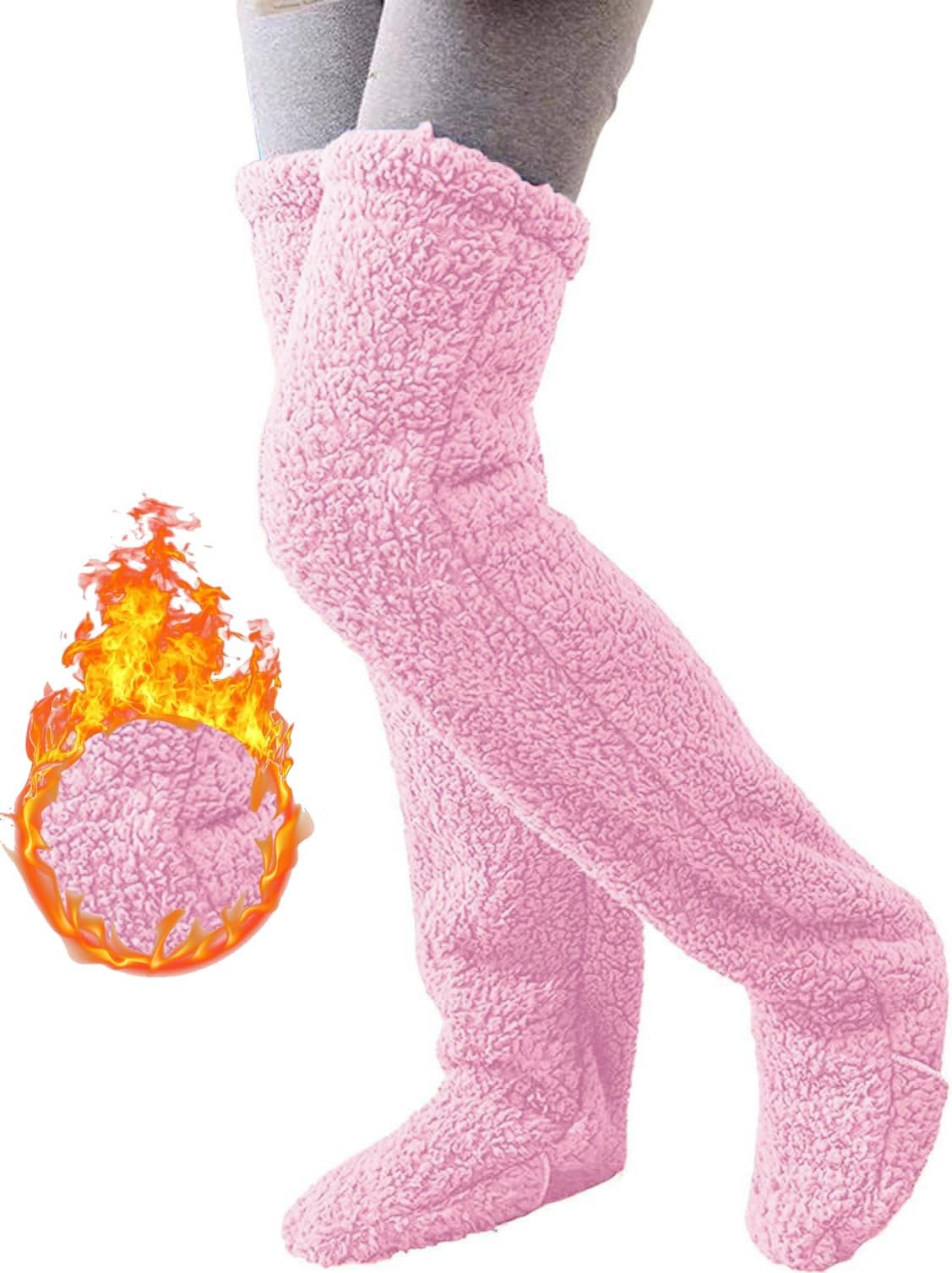 HYTENSUN Women's Fuzzy Thigh high Socks Over Knee High Plush Slipper Winter Indoor Sleeping Fluffy Long Leg Warmers